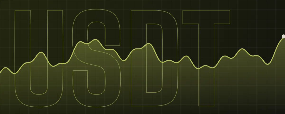 Decorative Tether banner with an illustrative line, not real price data